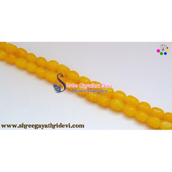 TEXTURED TUMBLE GLASS BEADS - YELLOW - 10MM