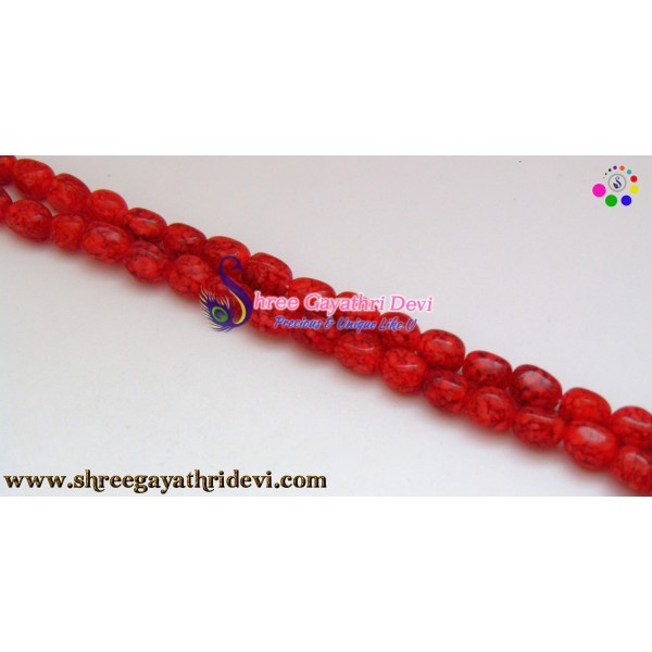 TEXTURED TUMBLE GLASS BEADS - RED - 10MM