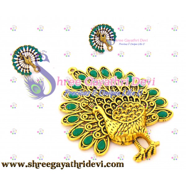 STONE PENDANT COMBO - PEACOCK - GREEN - 85*65MM