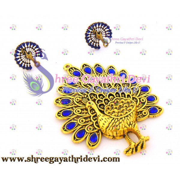 STONE PENDANT COMBO - PEACOCK - ROYAL BLUE - 85*65MM