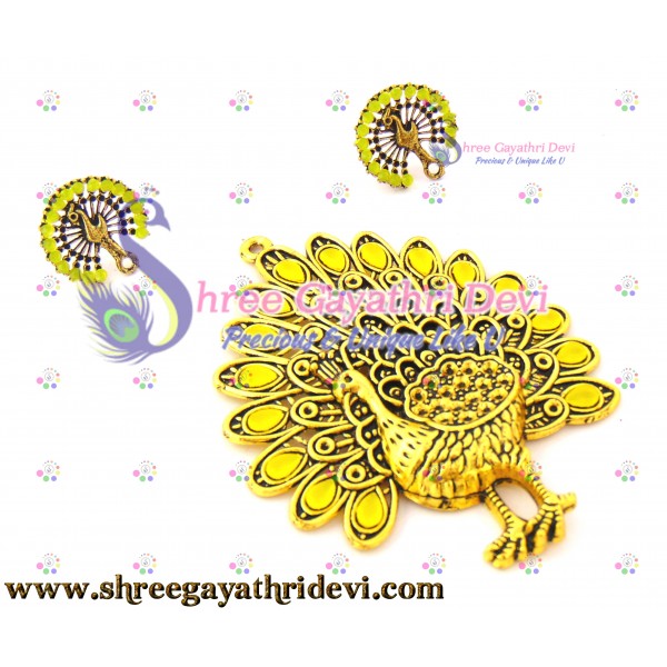 STONE PENDANT COMBO - PEACOCK - YELLOW - 85*65MM