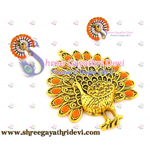STONE PENDANT COMBO - PEACOCK - ORANGE - 85*65MM