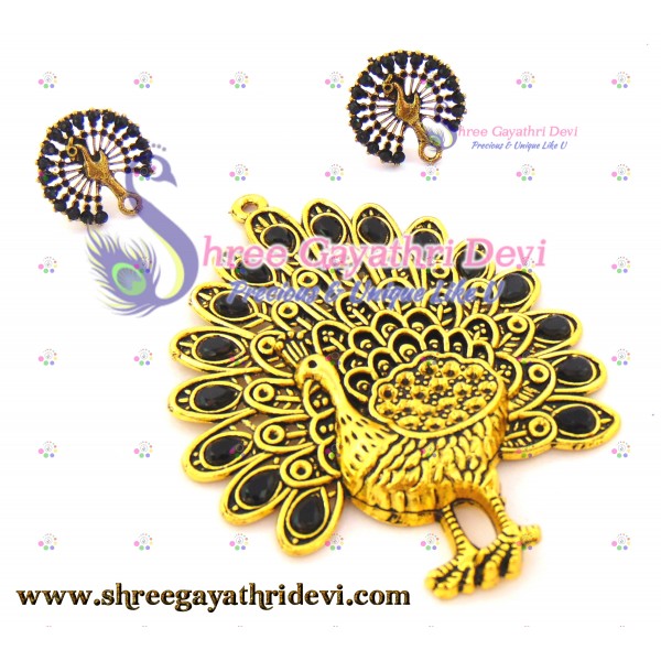 STONE PENDANT COMBO - PEACOCK - BLACK - 85*65MM