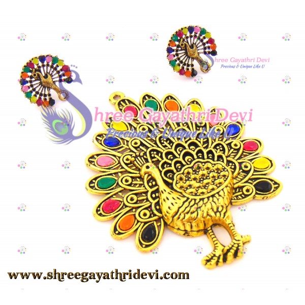 STONE PENDANT COMBO - PEACOCK - MULTICOLOR - 85*65MM