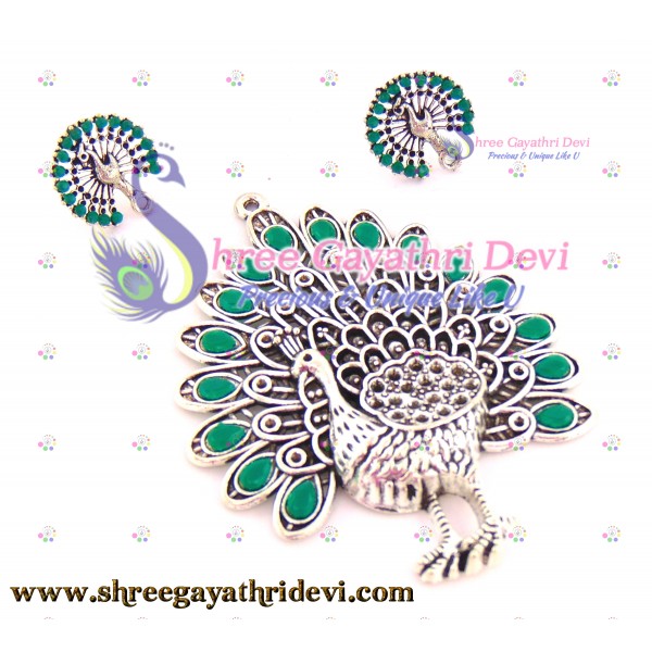 STONE PENDANT COMBO - PEACOCK - GREEN - 85*65MM