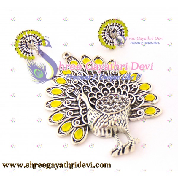 STONE PENDANT COMBO - PEACOCK - YELLOW - 85*65MM
