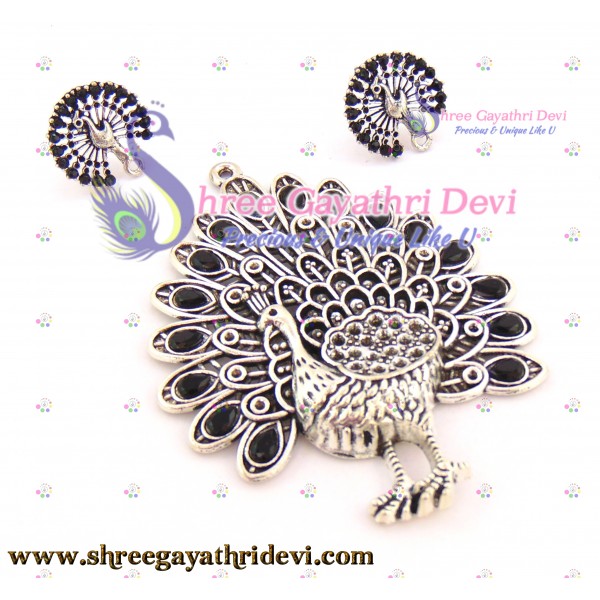 STONE PENDANT COMBO - PEACOCK - BLACK - 85*65MM