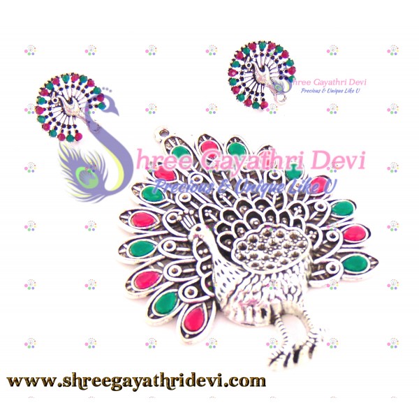 STONE PENDANT COMBO - PEACOCK - RUBY+GREEN - 85*65MM