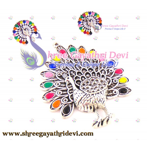 STONE PENDANT COMBO - PEACOCK - MULTICOLOR - 85*65MM