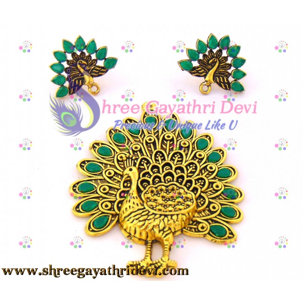 STONE PENDANT COMBO - PEACOCK - GREEN - 85*65MM