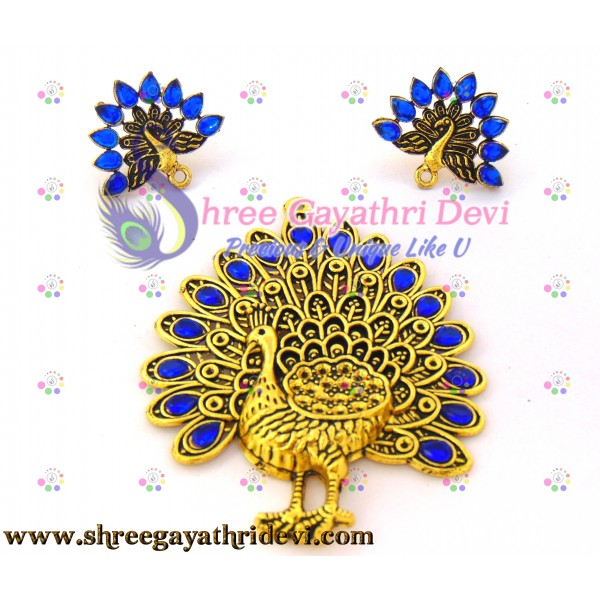 STONE PENDANT COMBO - PEACOCK - ROYAL BLUE - 85*65MM