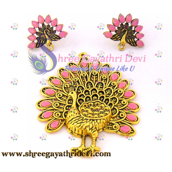STONE PENDANT COMBO - PEACOCK - LIGHT PINK - 85*65MM