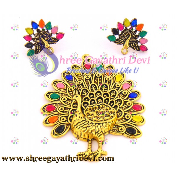 STONE PENDANT COMBO - PEACOCK - MULTICOLOR - 85*65MM