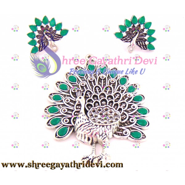 STONE PENDANT COMBO - PEACOCK - GREEN - 85*65MM
