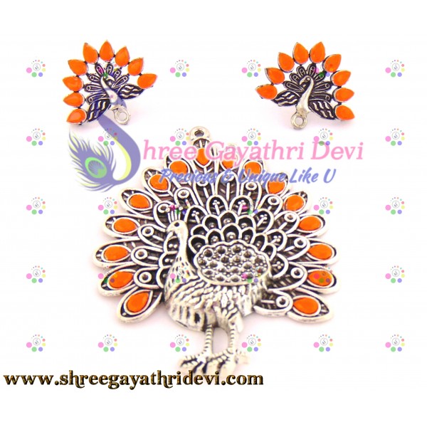 STONE PENDANT COMBO - PEACOCK - ORANGE - 85*65MM