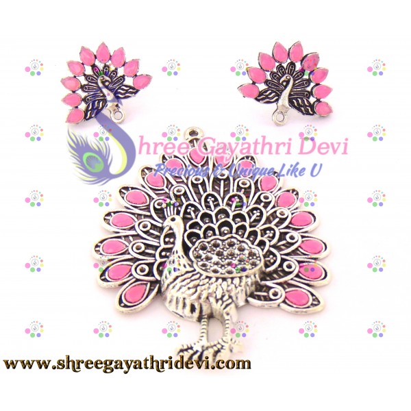 STONE PENDANT COMBO - PEACOCK - LIGHT PINK - 85*65MM