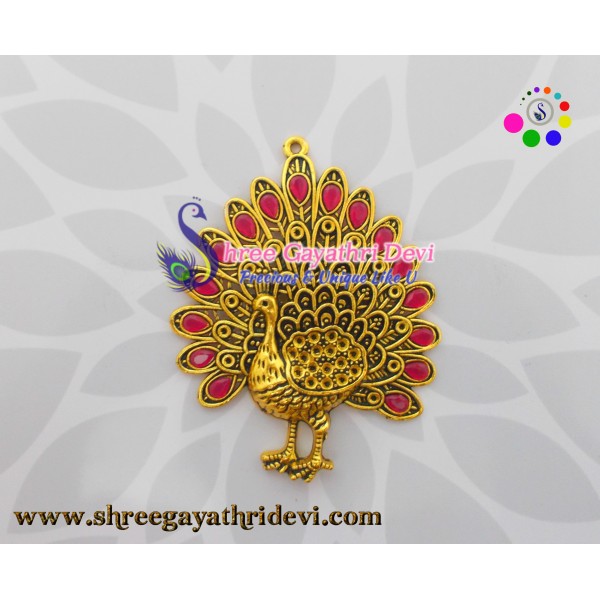 STONE PENDANT - PEACOCK - RUBY - 85*65 MM