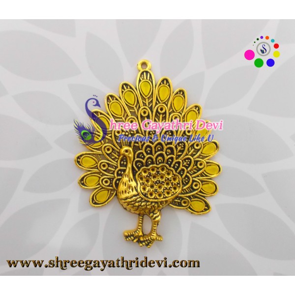 STONE PENDANT - PEACOCK - YELLOW  - 85*65 MM