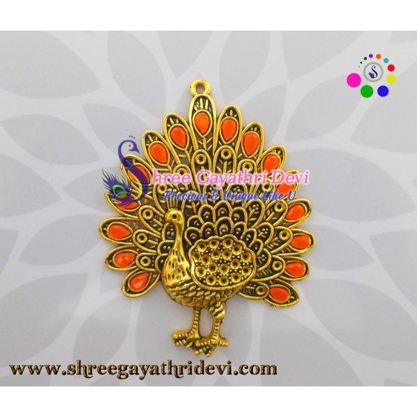 STONE PENDANT - PEACOCK - ORANGE  - 85*65 MM