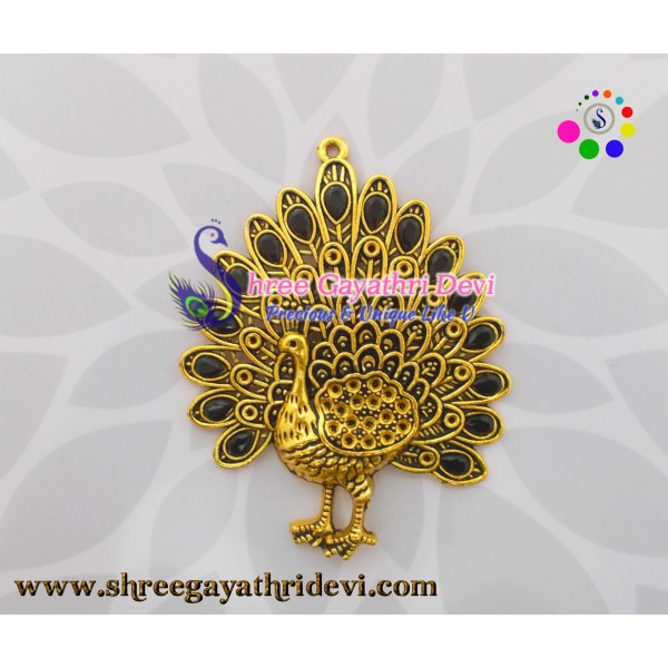STONE PENDANT - PEACOCK - BLACK  - 85*65 MM