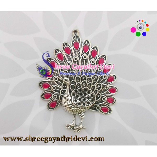 STONE PENDANT - PEACOCK - RUBY - 85*65 MM