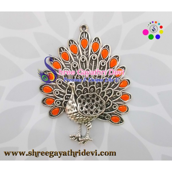 STONE PENDANT - PEACOCK - ORANGE - 85*65 MM