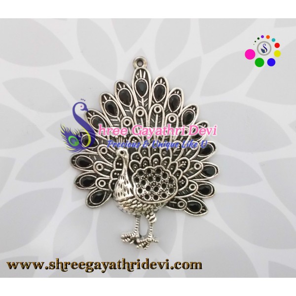 STONE PENDANT - PEACOCK - BLACK - 85*65 MM