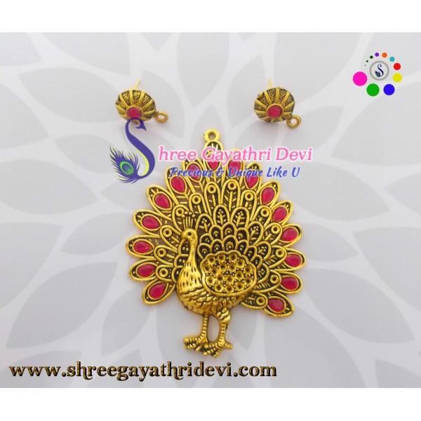 STONE PENDANT COMBO - PEACOCK + VICTORIA - RUBY - 85*65MM