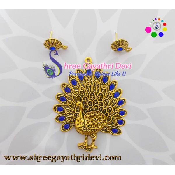 STONE PENDANT COMBO - PEACOCK + VICTORIA - ROYAL BLUE - 85*65MM
